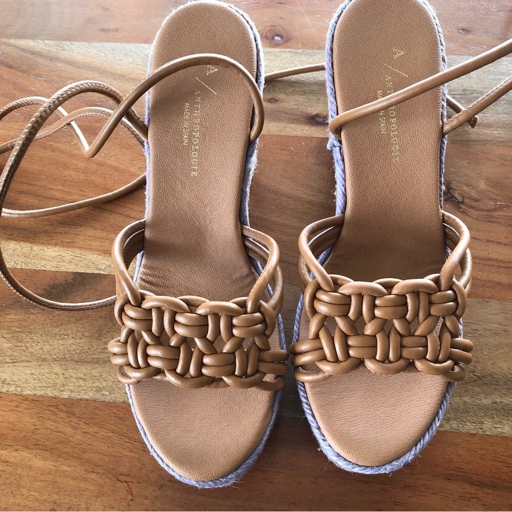 Anthropologie Chunky Platform Raffia‎ Woven Leather Ankle Lace Purple Mix S8 NIB